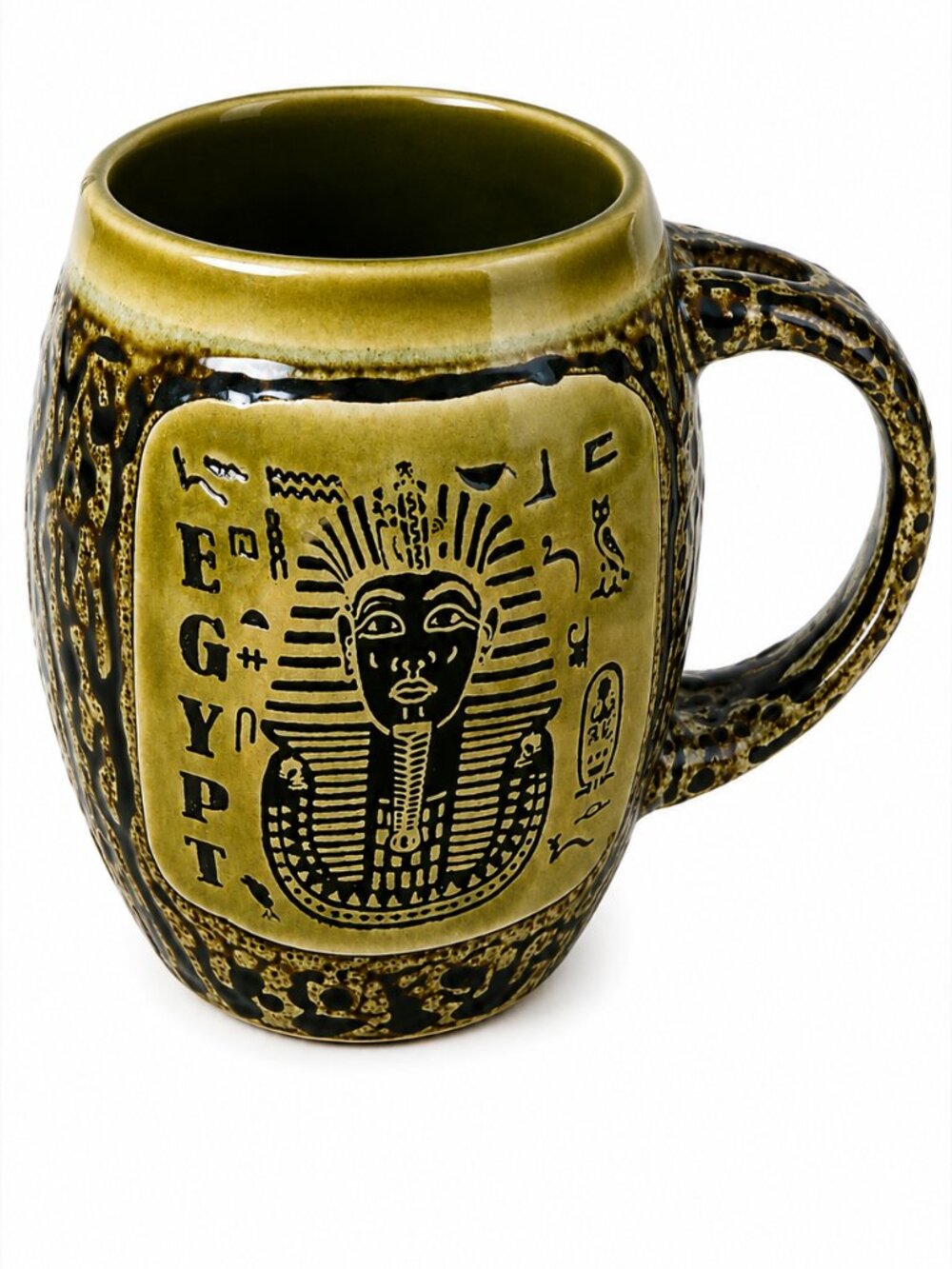 P.S. Industrial Egypt Pharaoh Hieroglyphics Ceramic Mug Egyptian Decor Green